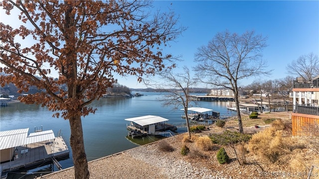 view of dock with a water view