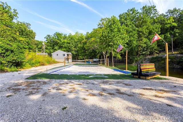 exterior space with volleyball court