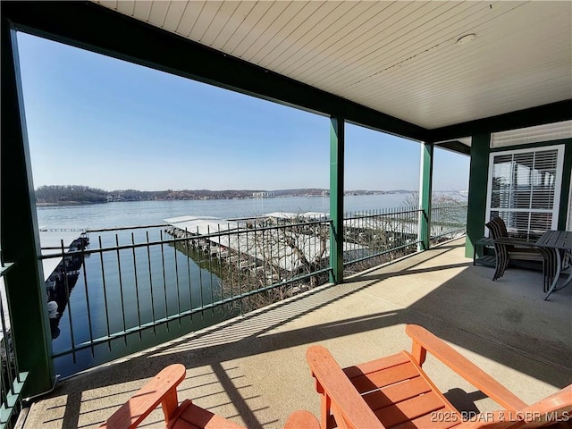 view of patio / terrace featuring a water view