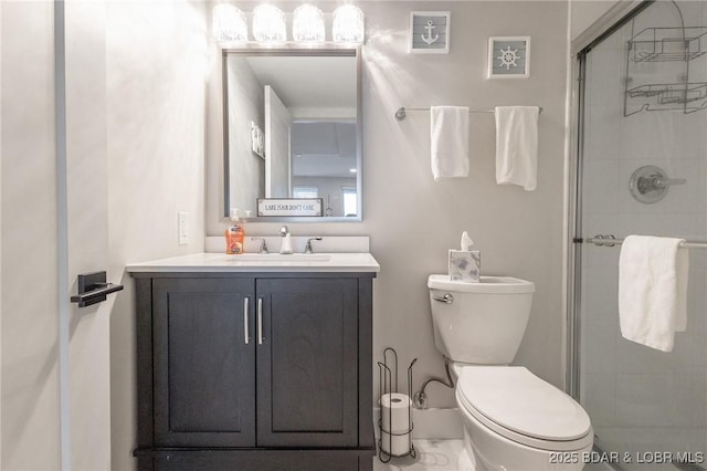 5885 Baydy Peak Rd, Osage Beach, MO 65065 - bathroom with vanity, toilet, and a stall shower
