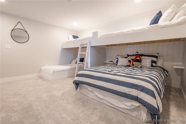 5885 Baydy Peak Rd, Osage Beach, MO 65065 - bedroom with carpet floors, baseboards, recessed lighting, and wood walls