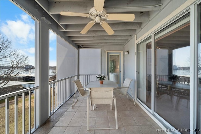 balcony with a ceiling fan