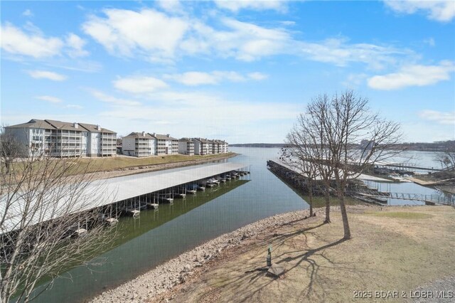 dock area with a water view