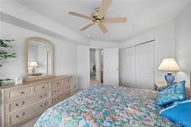 bedroom with a closet and ceiling fan