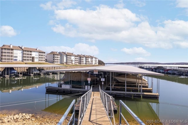 dock area with a water view