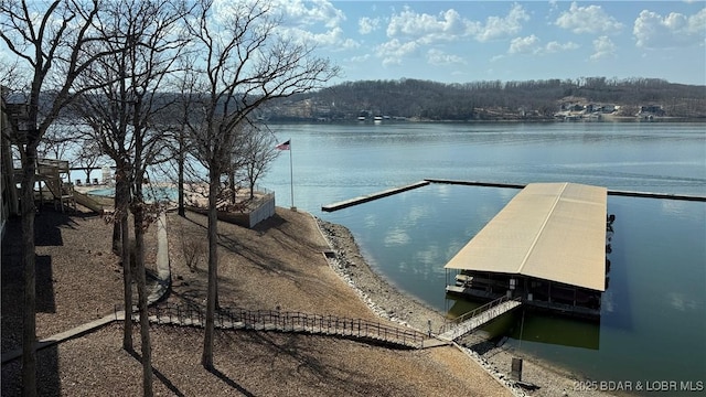 dock area featuring a water view