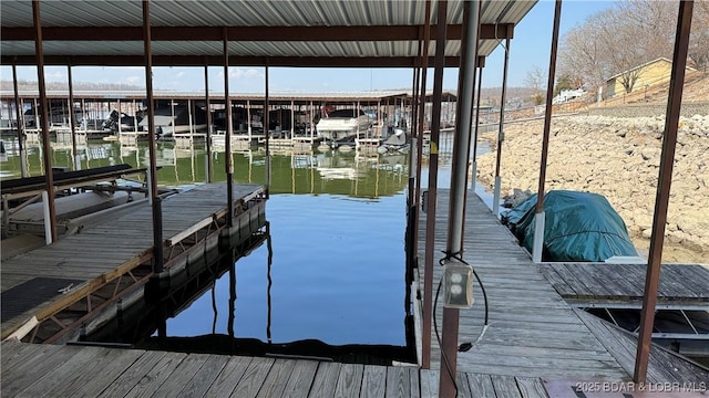 view of dock with a water view