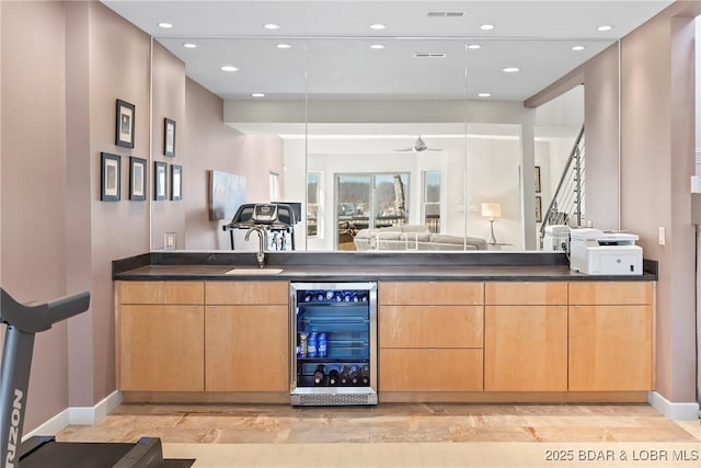 145 Bella Terra Ct, Sunrise Beach, MO 65079 - bar featuring visible vents, recessed lighting, a ceiling fan, and a sink
