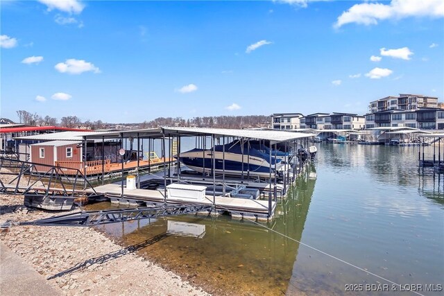145 Bella Terra Ct, Sunrise Beach, MO 65079 - view of dock with boat lift and a water view