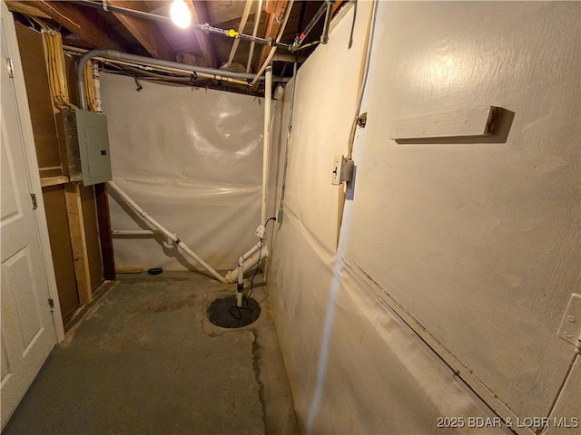 unfinished basement with electric panel