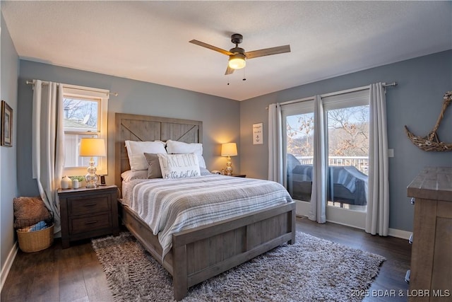 2813 Great Lake View Dr, Gravois Mills, MO 65037 - bedroom with access to outside, wood finished floors, and ceiling fan