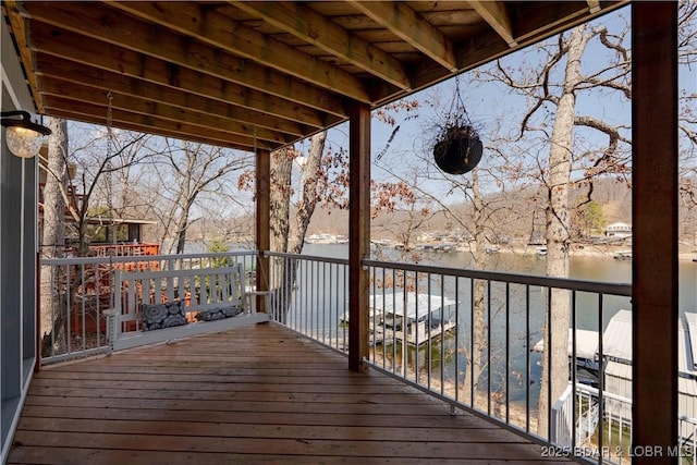 2813 Great Lake View Dr, Gravois Mills, MO 65037 - wooden terrace with a water view