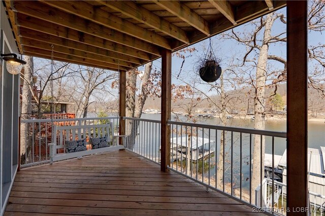 2813 Great Lake View Dr, Gravois Mills, MO 65037 - wooden terrace with a water view