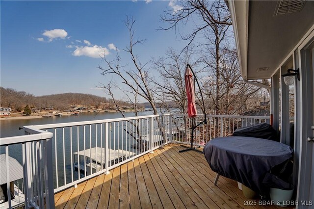 2813 Great Lake View Dr, Gravois Mills, MO 65037 - wooden terrace with a water view