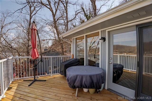 2813 Great Lake View Dr, Gravois Mills, MO 65037 - wooden deck with grilling area