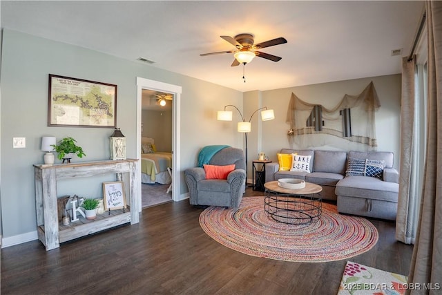 2813 Great Lake View Dr, Gravois Mills, MO 65037 - living area with a ceiling fan and wood finished floors