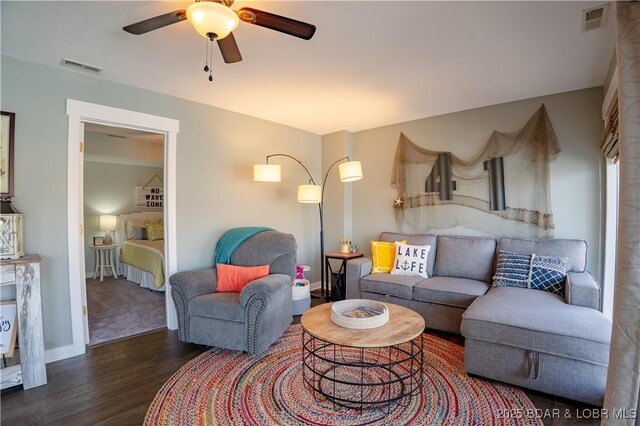 2813 Great Lake View Dr, Gravois Mills, MO 65037 - living room featuring wood finished floors and a ceiling fan