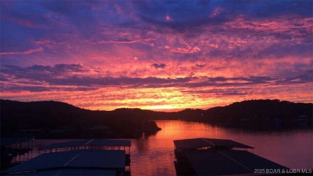 201 Marina Residence Dr Unit 3C, Camdenton, MO 65020 - water view featuring a floating dock and a mountainous background