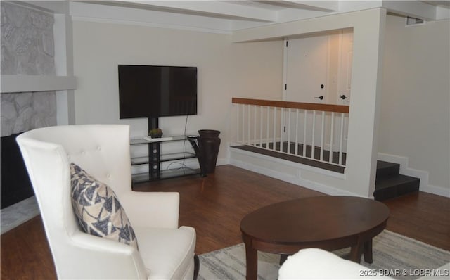 207 Circle Edge Unit 1A, Lake Ozark, MO 65049 - living area featuring wood finished floors and stairway