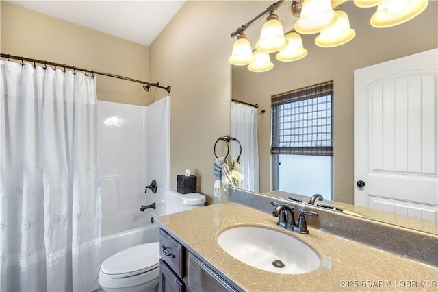 189 Black Rock Rd, Camdenton, MO 65020 - bathroom featuring vanity, shower / tub combo, and a chandelier