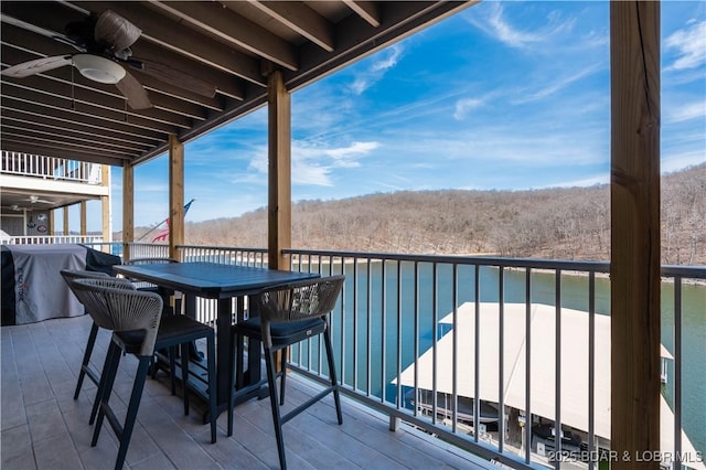 611 Lazy Days Rd Unit F5, Osage Beach, MO 65065 - exterior space featuring grilling area, a ceiling fan, and a water view