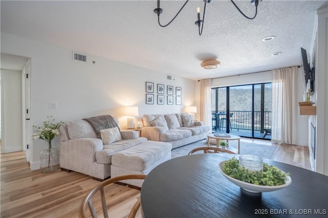 611 Lazy Days Rd Unit F5, Osage Beach, MO 65065 - living room featuring a textured ceiling, wood finished floors, visible vents, and baseboards