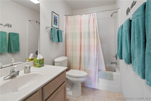 262 Bluff Blvd Unit 1B, Camdenton, MO 65020 - full bath with tile patterned floors, vanity, toilet, and shower / bath combo with shower curtain