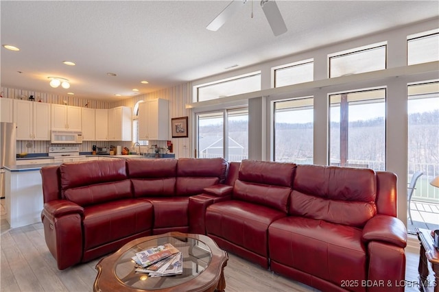 611 Lazy Days Rd Unit L6, Osage Beach, MO 65065 - living room featuring a ceiling fan, light wood-style flooring, recessed lighting, and plenty of natural light