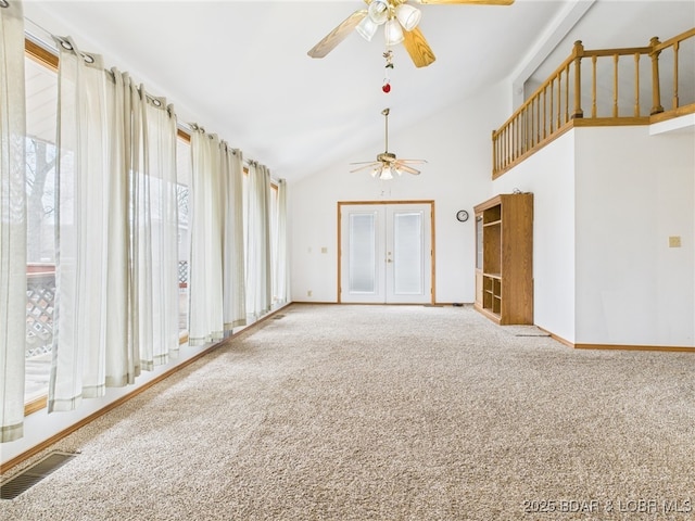 3760 Dogwood Dr, Stover, MO 65078 - unfurnished living room featuring ceiling fan, a wealth of natural light, and visible vents