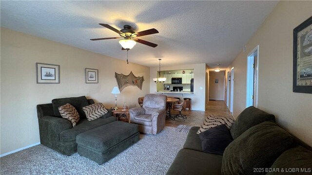 31347 Northshore Dr Unit 101A, Rocky Mount, MO 65072 - living area with a ceiling fan, baseboards, and a textured ceiling