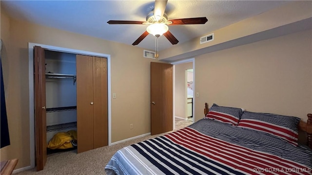 31347 Northshore Dr Unit 101A, Rocky Mount, MO 65072 - bedroom featuring carpet, a closet, ceiling fan, and visible vents