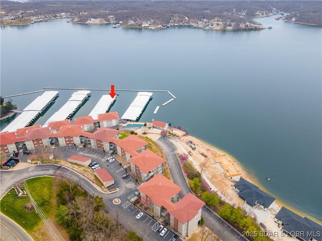 drone / aerial view of a nearby body of water