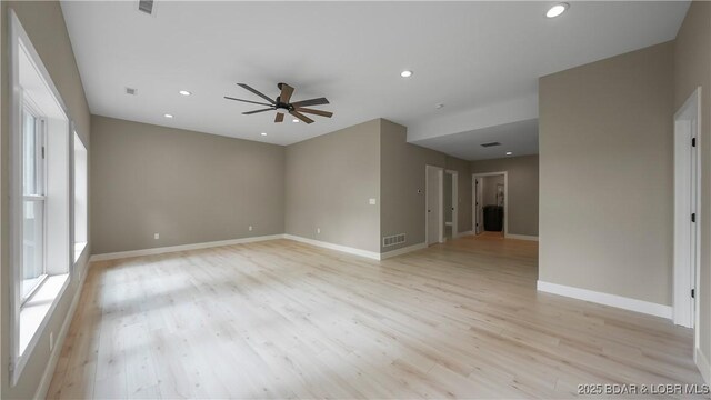 20311 Timberlake Village Ln, Rocky Mount, MO 65072 - unfurnished room featuring ceiling fan, visible vents, recessed lighting, and light wood-type flooring