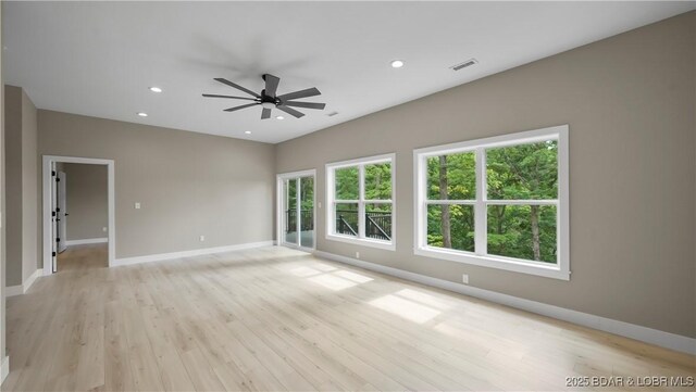20311 Timberlake Village Ln, Rocky Mount, MO 65072 - empty room with visible vents, baseboards, ceiling fan, recessed lighting, and light wood-type flooring