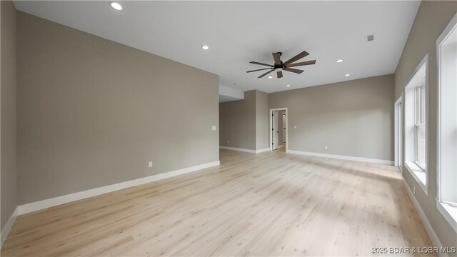 20311 Timberlake Village Ln, Rocky Mount, MO 65072 - empty room featuring recessed lighting, baseboards, light wood-style floors, and ceiling fan