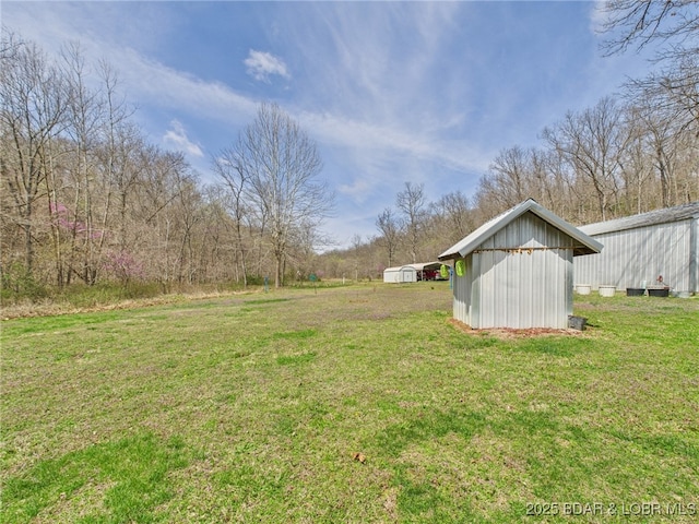 view of yard with an outbuilding