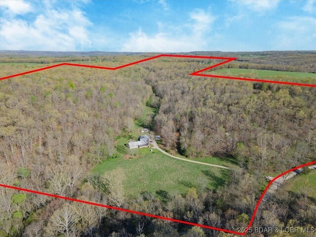 birds eye view of property with a forest view