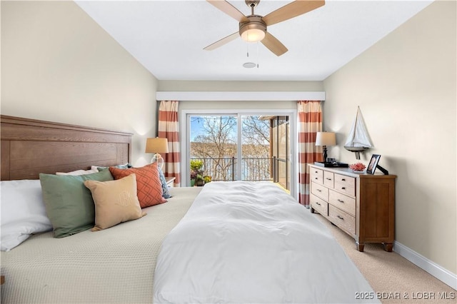 1392 Robyn Ct, Osage Beach, MO 65065 - bedroom featuring access to exterior, light carpet, and a ceiling fan
