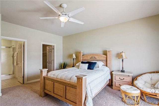 1065 Imperial Point Dr, Four Seasons, MO 65049 - bedroom featuring light colored carpet, a ceiling fan, and connected bathroom