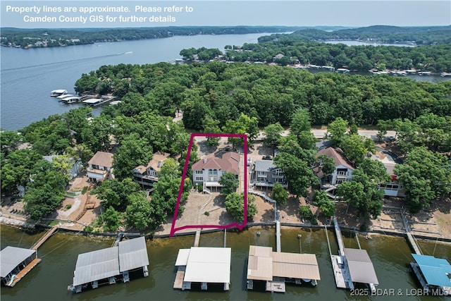 1065 Imperial Point Dr, Four Seasons, MO 65049 - aerial view of property's location featuring property boundaries highlighted and a large body of water