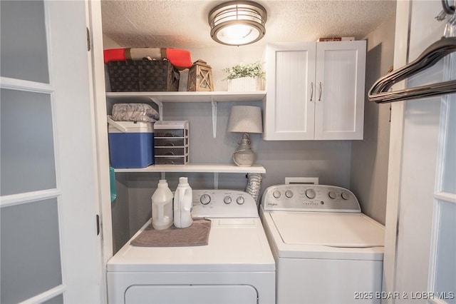 2500 Bay Point Ln Unit 135, Osage Beach, MO 65065 - laundry area with a textured ceiling, washing machine and clothes dryer, and cabinet space