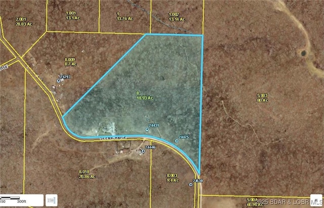 24431 Scenic Ridge Rd, Barnett, MO 65011 - aerial overview of property's location with property parcel outlined