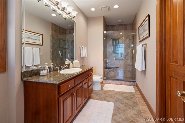 406 N Point Dr, Camdenton, MO 65020 - bathroom featuring vanity, tile patterned floors, toilet, a shower stall, and recessed lighting