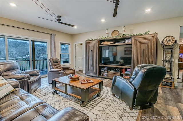 living room featuring wood finished floors and recessed lighting