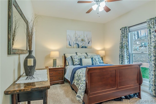 bedroom featuring carpet and ceiling fan