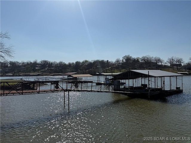view of dock with a water view