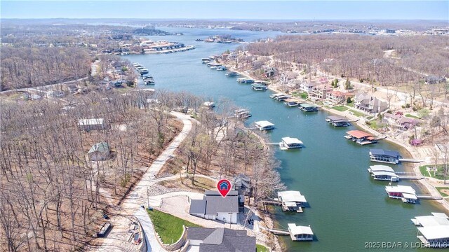 613 Cove Cir, Sunrise Beach, MO 65079 - aerial overview of property's location featuring a large body of water