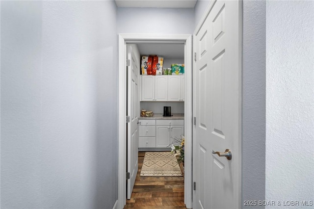 248 Palisades Condo Dr Unit 4A, Lake Ozark, MO 65049 - hallway with dark wood-type flooring and a textured wall