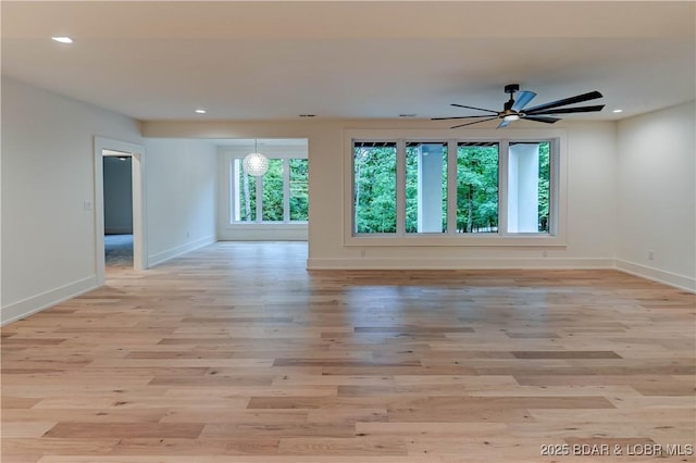 320 Via Appia Dr, Sunrise Beach, MO 65079 - empty room featuring baseboards, light wood-style flooring, recessed lighting, and ceiling fan