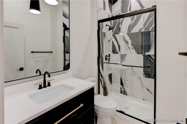 320 Via Appia Dr, Sunrise Beach, MO 65079 - bathroom with toilet, a marble finish shower, and vanity